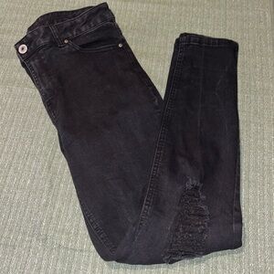 Anko Distressed Ripped Skinny Mid-Rise Zip Fly Button Closure Black Jeans sz 14